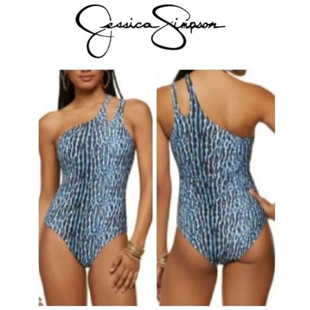 Jessica Simpson Sassy Safari Women's one shoulder Swimsuit size Large